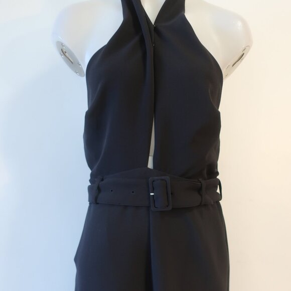 Womens Intermix Motobi Black Belted Halter Cut Out Sleeveless Flared Jumpsuit L - Picture 9 of 16